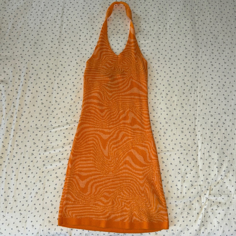 H&M ORANGE HALTER MINI DRESS IN WOMENS SIZE S